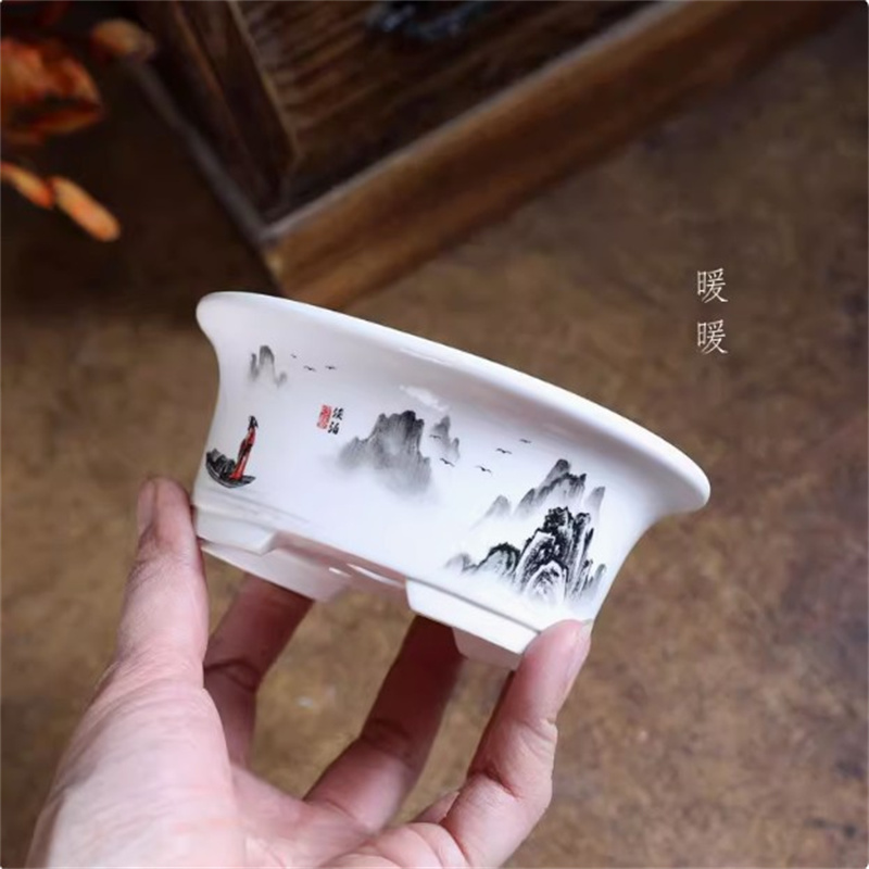 Bonsai Garden Table - Vaso per bonsai ovale bianco in